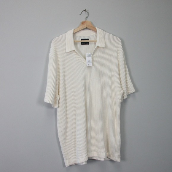 Abercrombie & Fitch Polo Shirt Men XL Ivory Knit Cotton Ribbed Knit NEW 516 - Picture 1 of 9